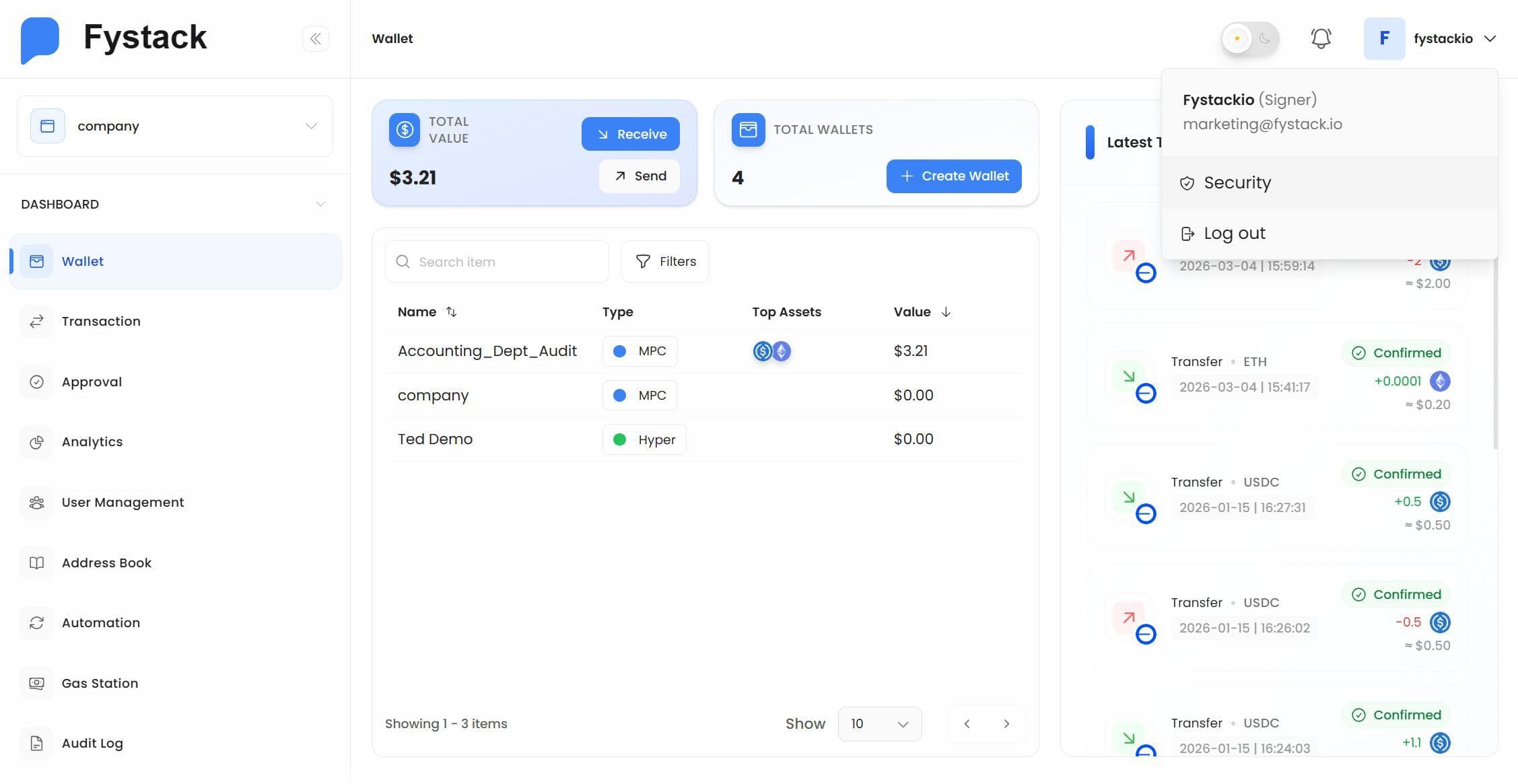 Click the user avatar and select Security from the dropdown