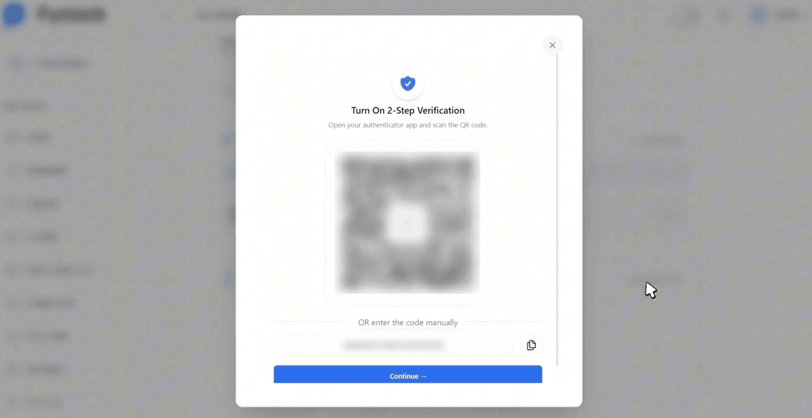 Turn On 2-Step Verification dialog with QR code