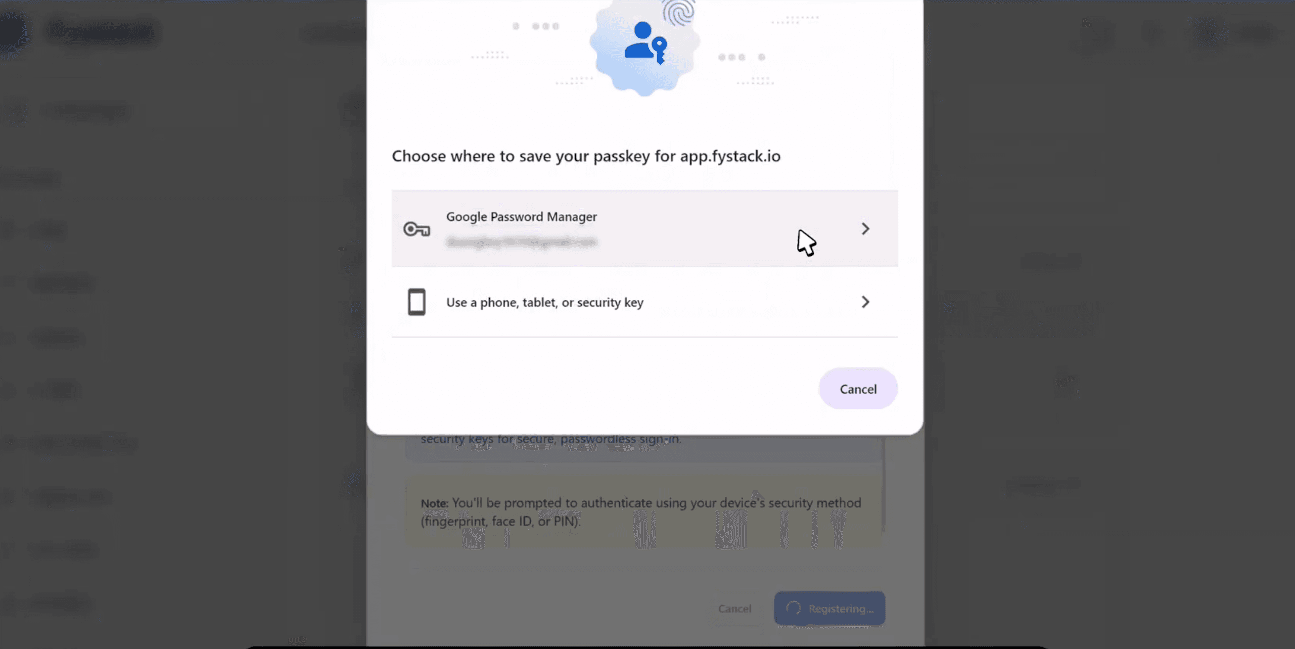 Prompt to choose where to save the passkey