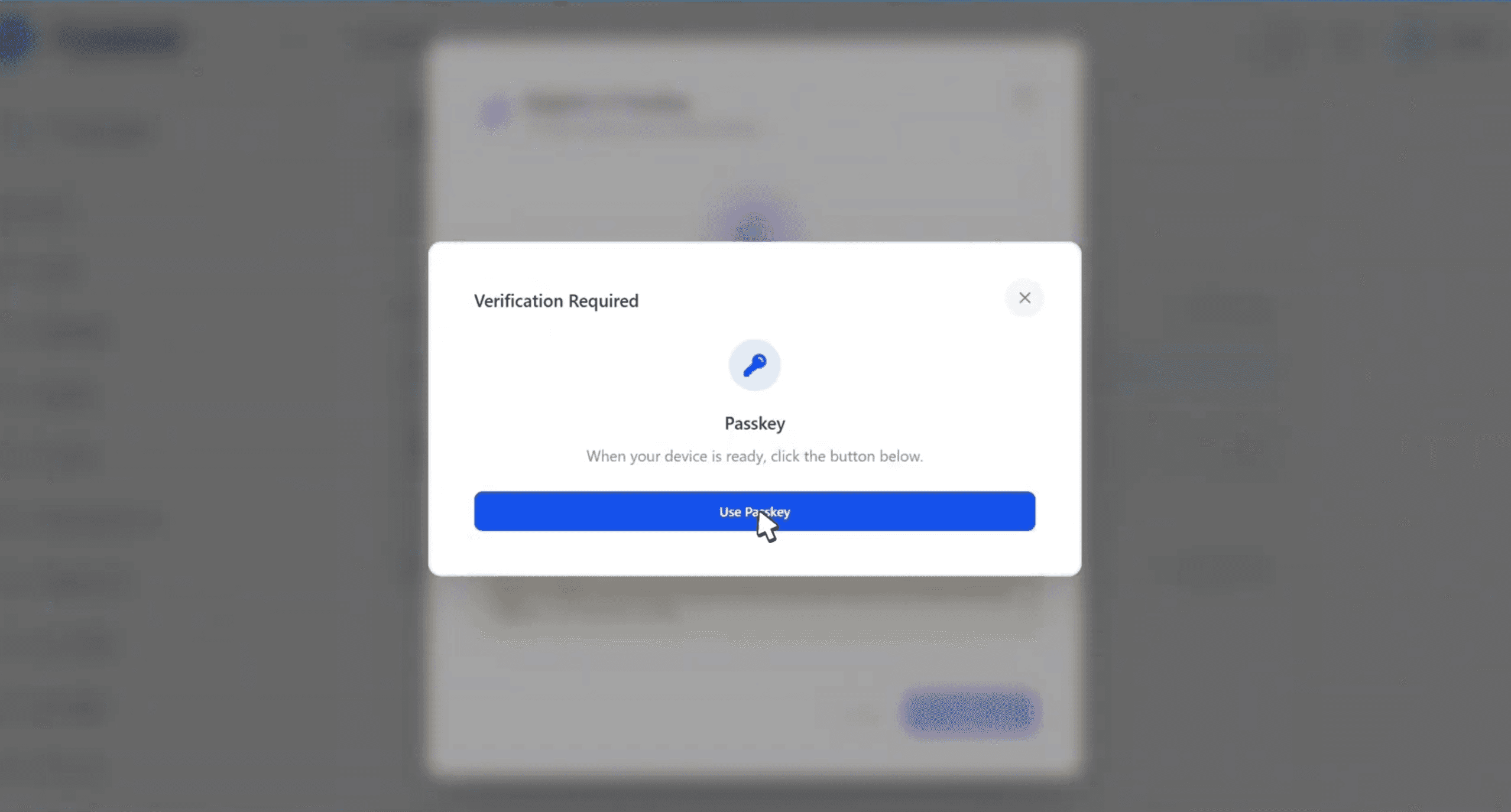 Verification Required prompt to use your passkey