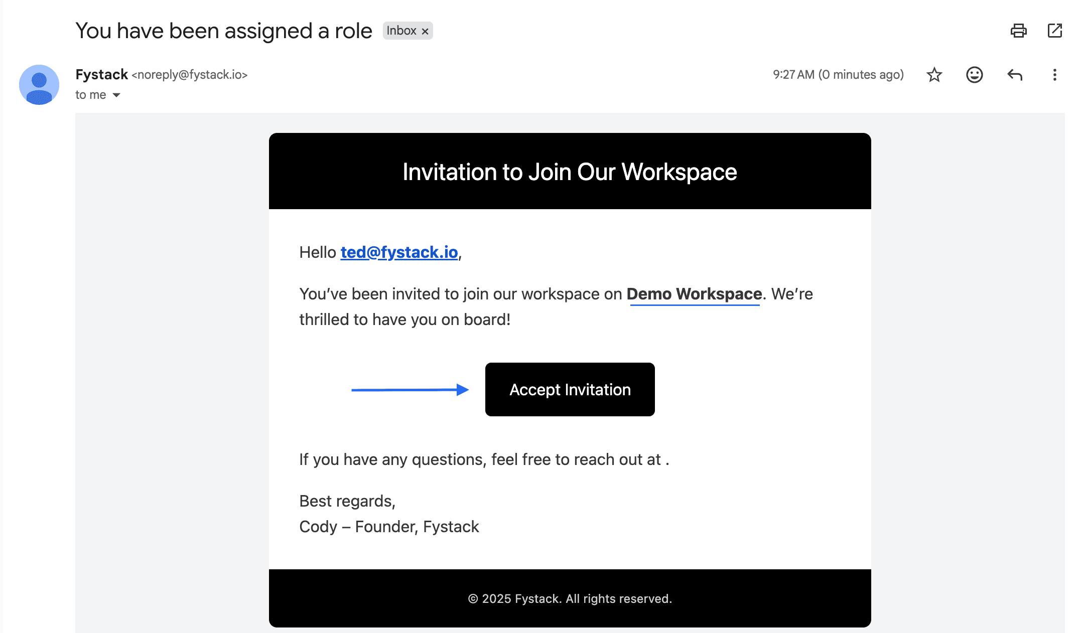 Invitation email with the Accept Invitation button