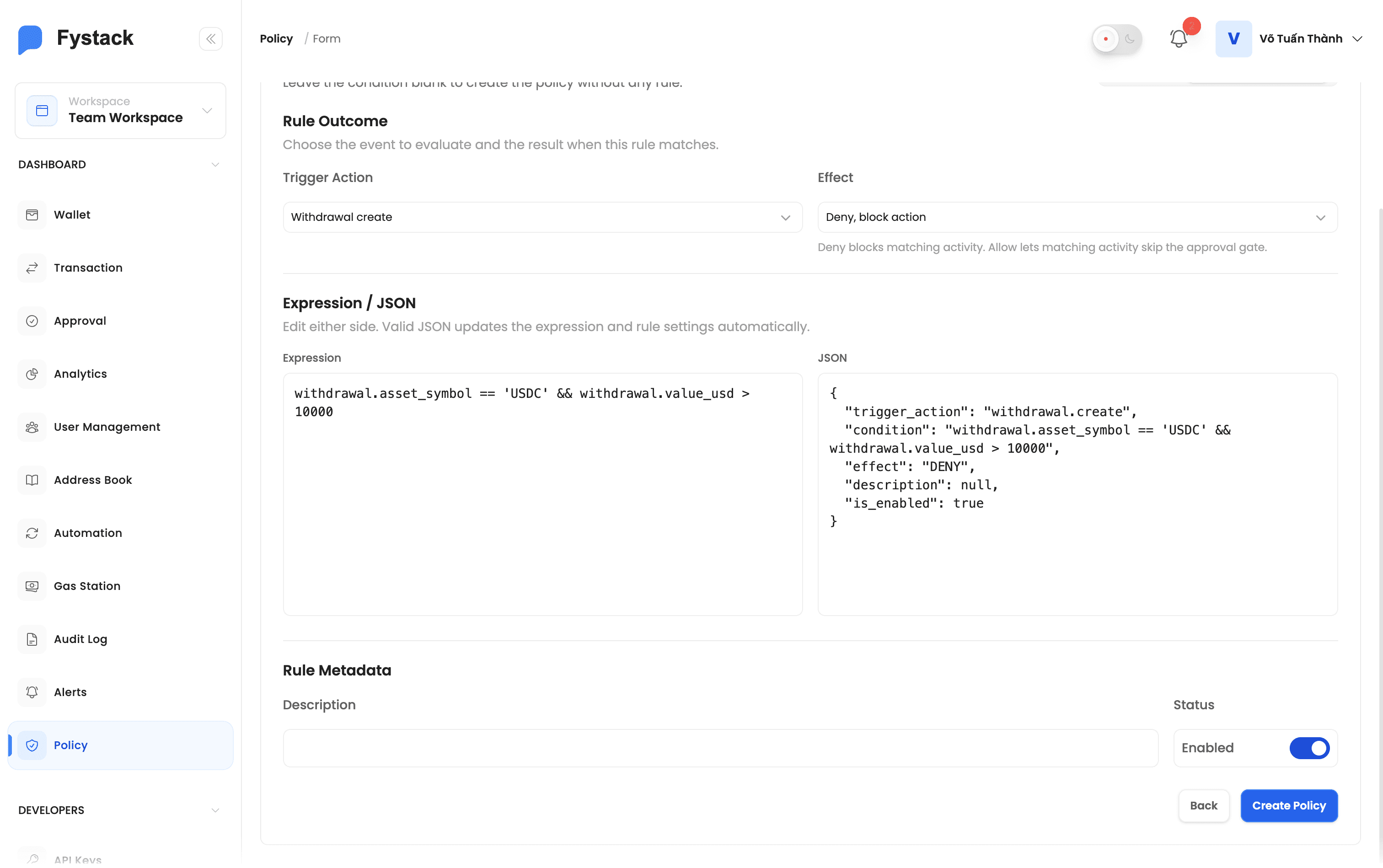Policy JSON Builder