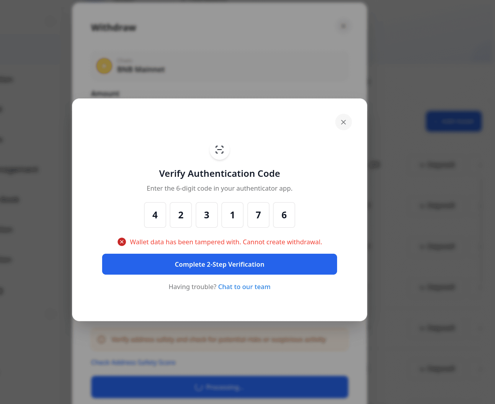 Withdrawal blocked due to tampered wallet data