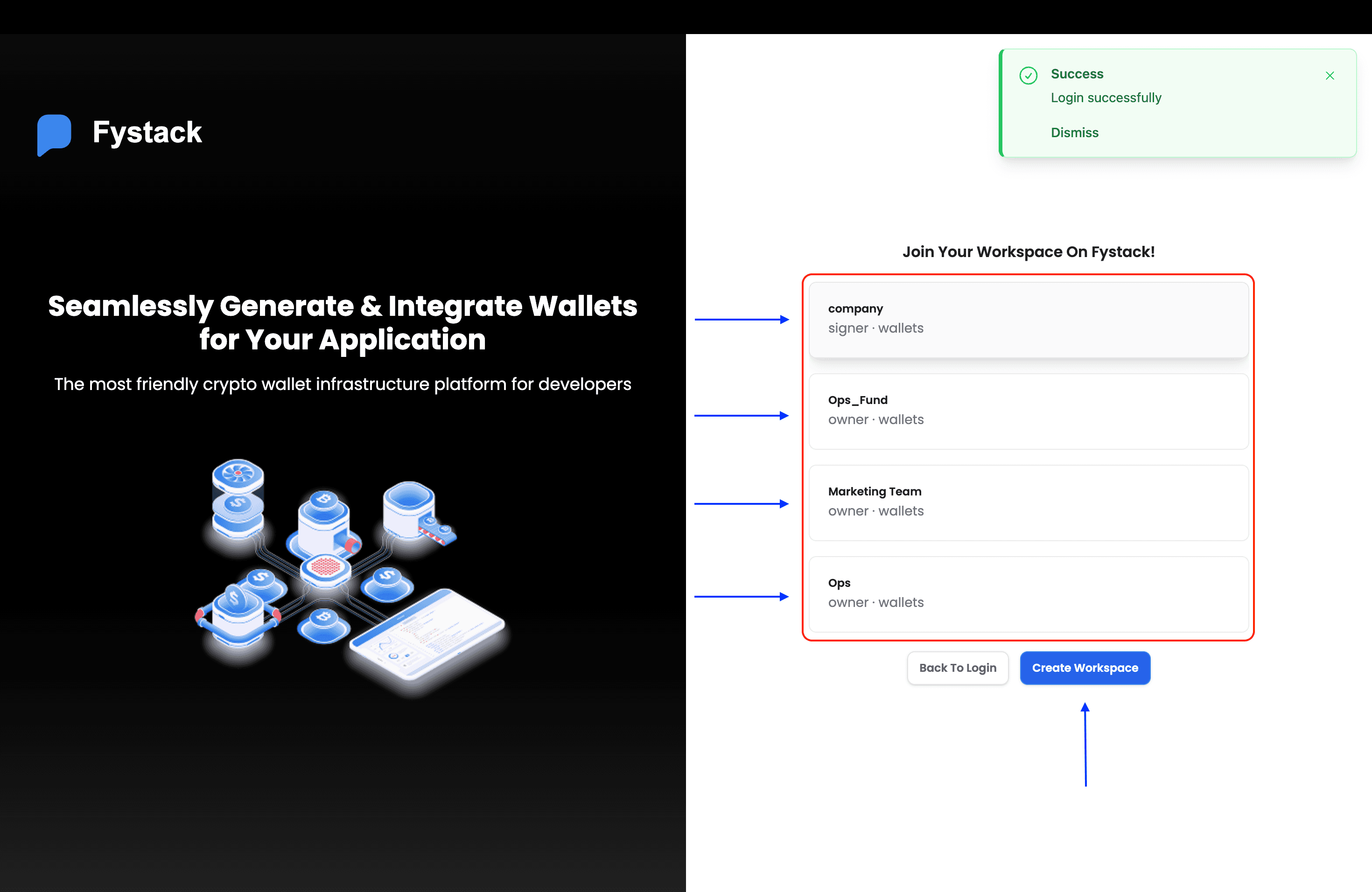 Join Your Workspace screen listing existing workspaces and the Create Workspace button